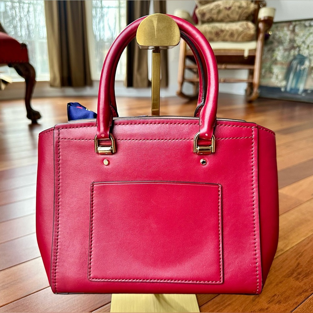Michael Kors Deep Red Leather Satchel with Scarf and detachable Crossbody Strap. - Picture 3 of 11
